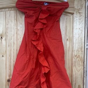 Chic Strapless Red Ruffle Dress